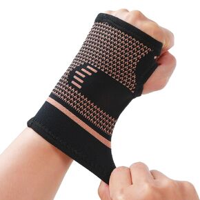 Compression Arthritis Copper Wrist Brace for Carpal Tunnel with Thumb Loop Breathable Wrist Support Brace Fingerless Glove Sport Hand Wrist Brace Arthritis Pain Relief for Women Men(L)