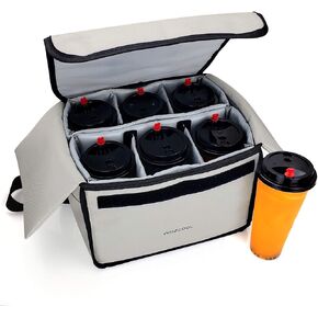 Insulated Drink Carrier for Beverages Holder and Food Carrier Keep Your Drink Cold and Food Hot Reusable Cup Carrier Tote bag with Portable Handle Adjustable Dividers Storage Bag for Drink Delivery
