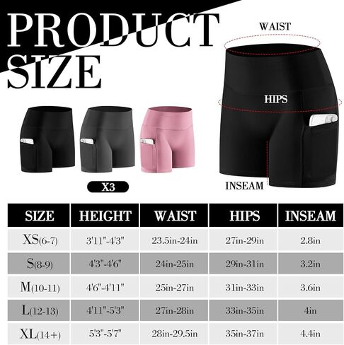 3 Pcs Volleyball Bike Shorts for Girls 4" Spandex Compression Shorts with Pocket for Athletic Gymnastics Running in Saudi Arabia