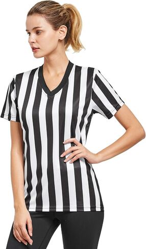 FitsT4 Sports Women's Official Black & White Stripe قميص الحكم Pro الزي الرسمي جيرسي كم قصير زي النادلات in Saudi Arabia