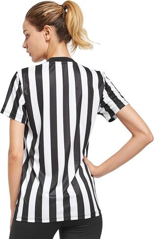 FitsT4 Sports Women's Official Black & White Stripe قميص الحكم Pro الزي الرسمي جيرسي كم قصير زي النادلات in Saudi Arabia