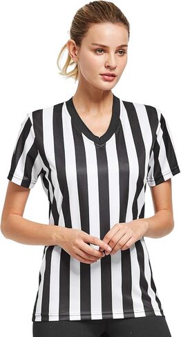 FitsT4 Sports Women's Official Black & White Stripe قميص الحكم Pro الزي الرسمي جيرسي كم قصير زي النادلات in Saudi Arabia