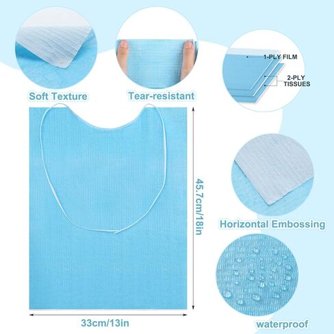 120 قطعة من مرايل الأسنان للاستعمال مرة واحدة، 3 مرايل مضادة للماء لطبيب الأسنان، مرايل أسنان زرقاء كبيرة مقاس 13 × 18 بوصة، مرايل للمريض للاستعمال مرة واحدة لإصلاح وشم الأسنان وتقليم الأظافر وتمديد الرموش in Kuwait