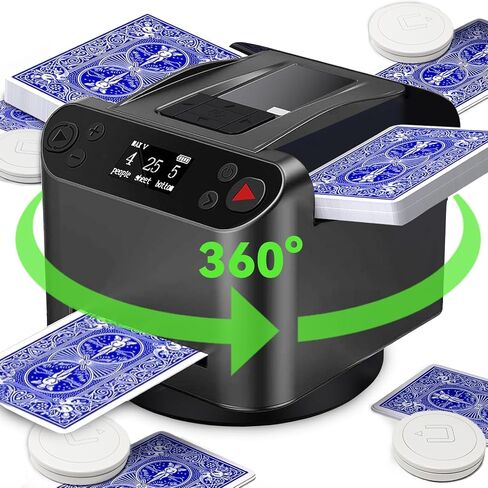 Automatic Card Shuffler and Dealer 2-in-1 Card Shuffler 4 Deck Automatic 360° Rotating Card Dealer with Remote Rechargeable Card Shuffler for UNO, Poker, Texas Hold'em, Monopoly Deal, Blackjack White in Saudi Arabia
