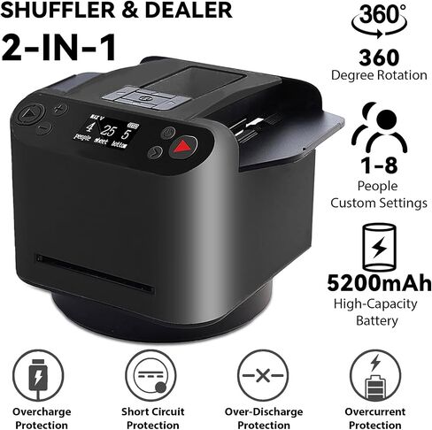 Automatic Card Shuffler and Dealer 2-in-1 Card Shuffler 4 Deck Automatic 360° Rotating Card Dealer with Remote Rechargeable Card Shuffler for UNO, Poker, Texas Hold'em, Monopoly Deal, Blackjack White in Saudi Arabia
