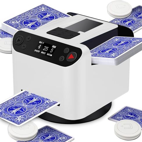 Automatic Card Shuffler and Dealer 2-in-1 Card Shuffler 4 Deck Automatic 360° Rotating Card Dealer with Remote Rechargeable Card Shuffler for UNO, Poker, Texas Hold'em, Monopoly Deal, Blackjack White in Saudi Arabia