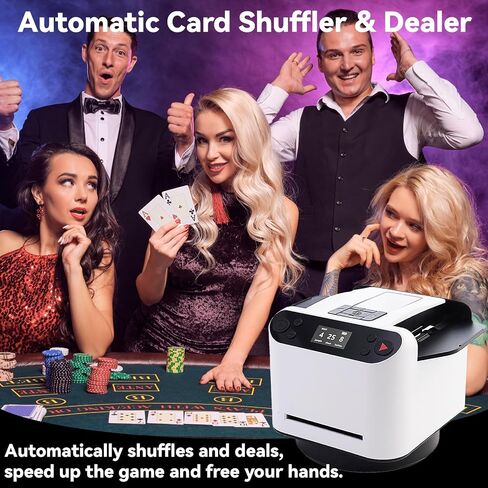 Automatic Card Shuffler and Dealer 2-in-1 Card Shuffler 4 Deck Automatic 360° Rotating Card Dealer with Remote Rechargeable Card Shuffler for UNO, Poker, Texas Hold'em, Monopoly Deal, Blackjack White in Saudi Arabia