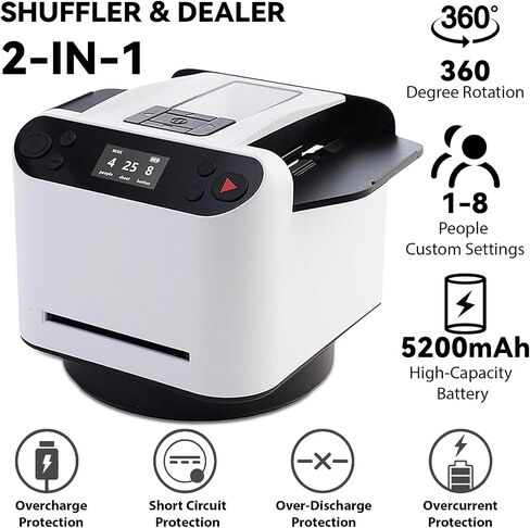 Automatic Card Shuffler and Dealer 2-in-1 Card Shuffler 4 Deck Automatic 360° Rotating Card Dealer with Remote Rechargeable Card Shuffler for UNO, Poker, Texas Hold'em, Monopoly Deal, Blackjack White in Saudi Arabia