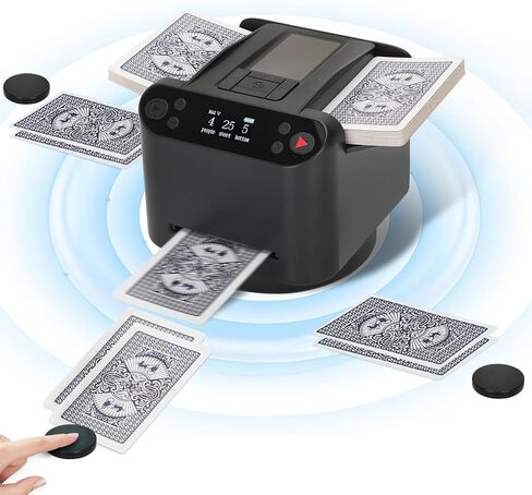 موزع بطاقات أوتوماتيكي وموزع بطاقات 2 في 1،360 درجة، موزع بطاقات بطابقين مع جهاز تحكم لاسلكي، هادئ للغاية، قابل لإعادة الشحن، يعمل مع UNO، بيتزا جبن الماعز تاكو كات، خمسة تيجان، صفقة مونوبولي، إلخ in Kuwait