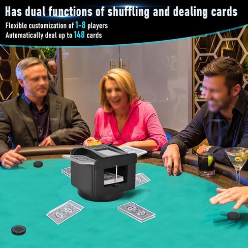 موزع بطاقات أوتوماتيكي وموزع بطاقات 2 في 1،360 درجة، موزع بطاقات بطابقين مع جهاز تحكم لاسلكي، هادئ للغاية، قابل لإعادة الشحن، يعمل مع UNO، بيتزا جبن الماعز تاكو كات، خمسة تيجان، صفقة مونوبولي، إلخ in Kuwait