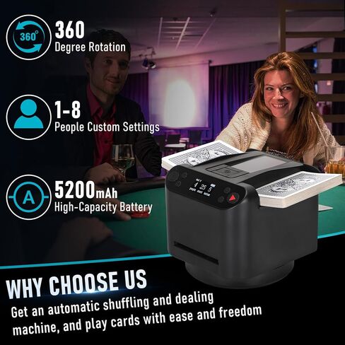 موزع بطاقات أوتوماتيكي وموزع بطاقات 2 في 1،360 درجة، موزع بطاقات بطابقين مع جهاز تحكم لاسلكي، هادئ للغاية، قابل لإعادة الشحن، يعمل مع UNO، بيتزا جبن الماعز تاكو كات، خمسة تيجان، صفقة مونوبولي، إلخ in Kuwait
