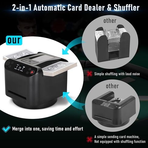 موزع بطاقات أوتوماتيكي وموزع بطاقات 2 في 1،360 درجة، موزع بطاقات بطابقين مع جهاز تحكم لاسلكي، هادئ للغاية، قابل لإعادة الشحن، يعمل مع UNO، بيتزا جبن الماعز تاكو كات، خمسة تيجان، صفقة مونوبولي، إلخ in Kuwait