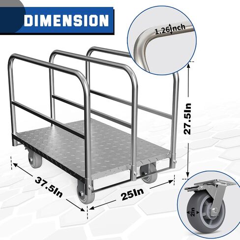 Panel Cart, Heavy Duty Flatbed Cart with 5In Swivel Caster 2000LBS Weight Capacity Lumber Drywall Mattress Cart Transporting Heavy Loads with Ease and Efficiency 2PCS Straps for Platform Truck in Saudi Arabia