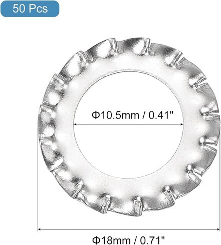 uxcell M10 50Pcs External Tooth Star Lock Washers, 304 Stainless Steel Tooth Locking Ring Washers Quick Speed Star Nut Locking Fastener, Silver in Saudi Arabia