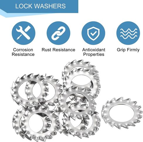 uxcell M10 50Pcs External Tooth Star Lock Washers, 304 Stainless Steel Tooth Locking Ring Washers Quick Speed Star Nut Locking Fastener, Silver in Saudi Arabia
