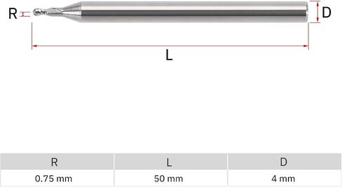 MYS Cermet Ball Nose End Mill -2 Flute-0.5mm, 0.75mm, 1.25mm, 1mm, 1.5mm for Drill Press & Milling Machine,CNC Router Bits Carbide Speed Square for Medium &Low-Carbon Steel (R1-L50-D4) in Saudi Arabia