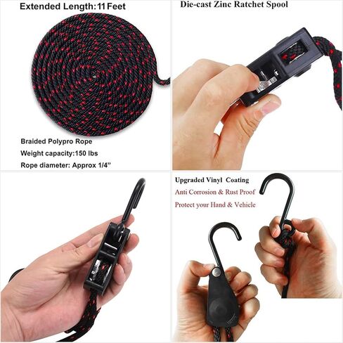 XhuangTech كاياك وزورق القوس وحزام ربط ستيرن 1/4 بوصة ينمو خفيفًا شديد التحمل وحبل قابل للتعديل 2 حزمة in Kuwait