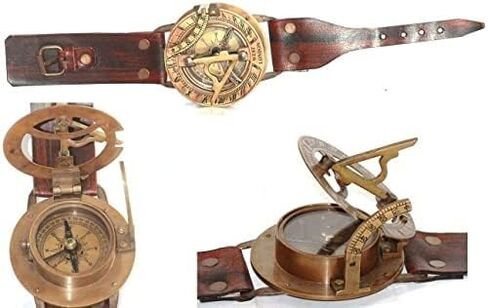 بوصلة شمسية من النحاس من Calvin Handicrafts® - بوصلة شمسية للمعصم Steampunk مع بوصلة شمسية بحرية عتيقة من الجلد in Kuwait