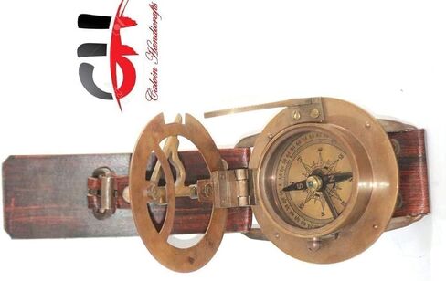بوصلة شمسية من النحاس من Calvin Handicrafts® - بوصلة شمسية للمعصم Steampunk مع بوصلة شمسية بحرية عتيقة من الجلد in Kuwait