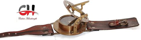 بوصلة شمسية من النحاس من Calvin Handicrafts® - بوصلة شمسية للمعصم Steampunk مع بوصلة شمسية بحرية عتيقة من الجلد in Kuwait