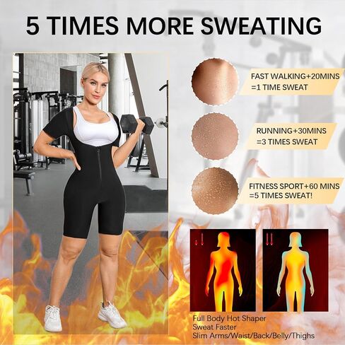 Sauna Suit for Women Full Body Waist Trainer Short Sleeve Sweat Suit with Shorts Full Body Shaper in Saudi Arabia