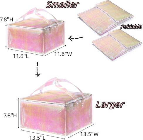 6 عبوات من أكياس التبريد المعزولة، حقيبة تسوق بقالة مقاومة للماء وقابلة لإعادة الاستخدام مع سحاب، حقيبة توصيل طعام وردية لامعة محمولة للنزهات والنزهات in Kuwait