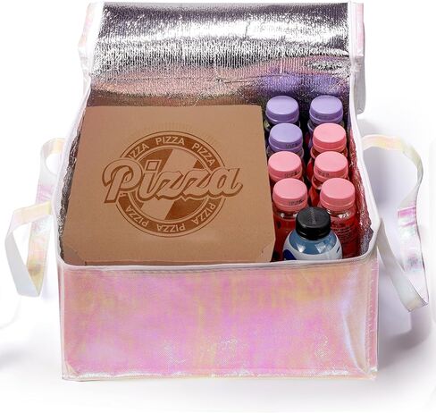 6 عبوات من أكياس التبريد المعزولة، حقيبة تسوق بقالة مقاومة للماء وقابلة لإعادة الاستخدام مع سحاب، حقيبة توصيل طعام وردية لامعة محمولة للنزهات والنزهات in Kuwait