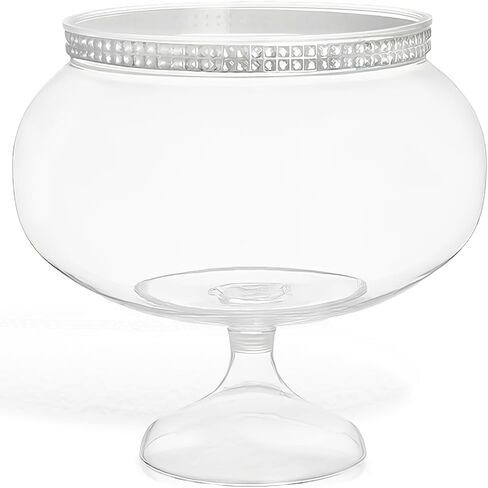 Elegant Short Round Clear Plastic Pedestal Jar with Silver Sparkling Gems - 6.25" | Perfect for Wedding Reception, Bridal Shower & Special Events - 1 Pc. in Saudi Arabia