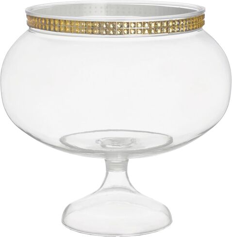 Elegant Short Round Clear Plastic Pedestal Jar with Silver Sparkling Gems - 6.25" | Perfect for Wedding Reception, Bridal Shower & Special Events - 1 Pc. in Saudi Arabia