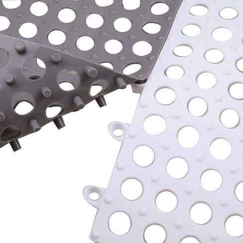 Jucoan 12 حزمة من البلاط المتشابك للصرف، مقاس 30.48 سم × 30.48 سم، بلاط تصريف PVC ناعم غير قابل للانزلاق، سجادة دش من بلاط الأرضيات مع أكواب شفط للحمام وغرفة خزانة المطبخ in Kuwait