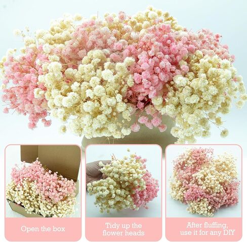100Pcs Mini Dried Babys Breath Flowers Pink & White, 5600+ Baby's Breath Bulk Bouquet, Natural Dried Gypsophila Flowers for Resin, Home Vase Decor, Card Making DIY, Party, Wedding Flower Wreaths in Saudi Arabia