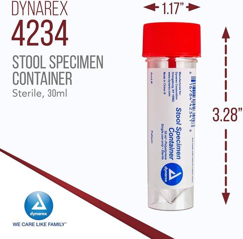 Dynarex Stool Specimen Containers, Non-Sterile, Bulk Packed, Specimen Cups with Spoon Cap Lids, Used for Fecal/Stool Specimen, Clear with Red Lid, 1 Box of 100 Dynarex Specimen Containers in Saudi Arabia