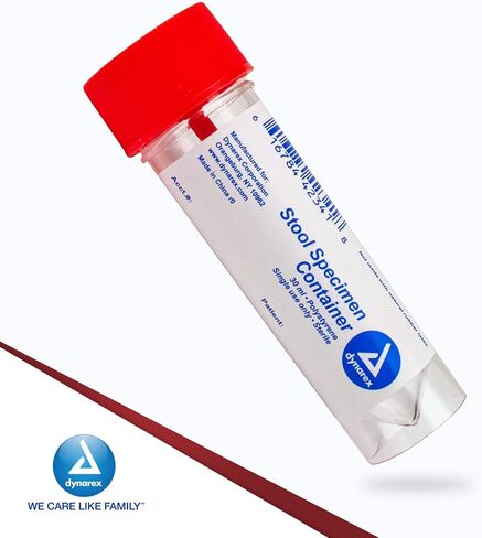 Dynarex Stool Specimen Containers, Non-Sterile, Bulk Packed, Specimen Cups with Spoon Cap Lids, Used for Fecal/Stool Specimen, Clear with Red Lid, 1 Box of 100 Dynarex Specimen Containers in Saudi Arabia