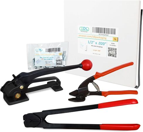 IDL Packaging 1/2" x 200' Steel Banding Strapping Kit, 1100 lbs Break Strength - Premium Heavy-Duty Banding Tool for Pallet Strapping - Strapping Tensioner, Sealer, Cutter/Crimper in Saudi Arabia