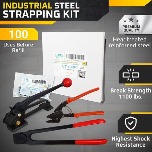 IDL Packaging 1/2" x 200' Steel Banding Strapping Kit, 1100 lbs Break Strength - Premium Heavy-Duty Banding Tool for Pallet Strapping - Strapping Tensioner, Sealer, Cutter/Crimper in Saudi Arabia