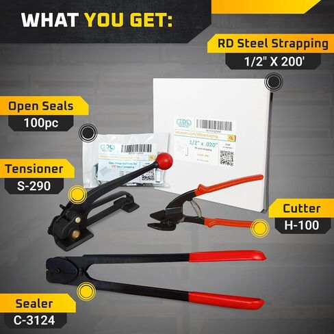 IDL Packaging 1/2" x 200' Steel Banding Strapping Kit, 1100 lbs Break Strength - Premium Heavy-Duty Banding Tool for Pallet Strapping - Strapping Tensioner, Sealer, Cutter/Crimper in Saudi Arabia