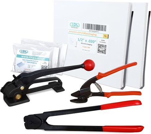 IDL Packaging 1/2" x 200' Steel Banding Strapping Kit, 1100 lbs Break Strength - Premium Heavy-Duty Banding Tool for Pallet Strapping - Strapping Tensioner, Sealer, Cutter/Crimper in Saudi Arabia