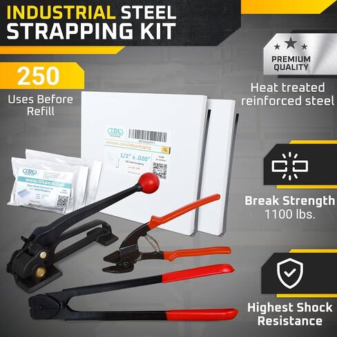 IDL Packaging 1/2" x 200' Steel Banding Strapping Kit, 1100 lbs Break Strength - Premium Heavy-Duty Banding Tool for Pallet Strapping - Strapping Tensioner, Sealer, Cutter/Crimper in Saudi Arabia