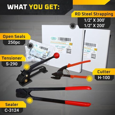 IDL Packaging 1/2" x 200' Steel Banding Strapping Kit, 1100 lbs Break Strength - Premium Heavy-Duty Banding Tool for Pallet Strapping - Strapping Tensioner, Sealer, Cutter/Crimper in Saudi Arabia