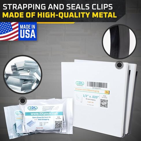 IDL Packaging 1/2" x 200' Steel Banding Strapping Kit, 1100 lbs Break Strength - Premium Heavy-Duty Banding Tool for Pallet Strapping - Strapping Tensioner, Sealer, Cutter/Crimper in Saudi Arabia