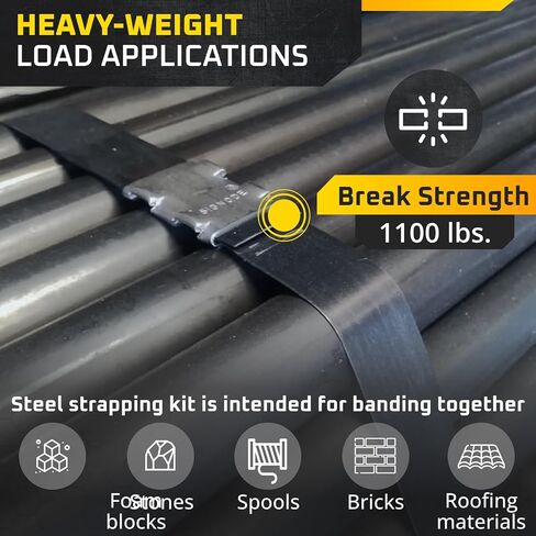 IDL Packaging 1/2" x 200' Steel Banding Strapping Kit, 1100 lbs Break Strength - Premium Heavy-Duty Banding Tool for Pallet Strapping - Strapping Tensioner, Sealer, Cutter/Crimper in Saudi Arabia