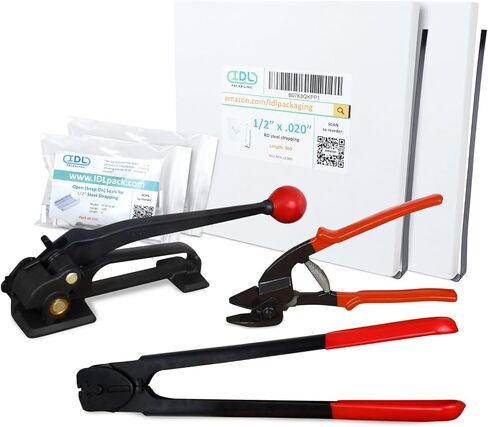 IDL Packaging 1/2" x 200' Steel Banding Strapping Kit, 1100 lbs Break Strength - Premium Heavy-Duty Banding Tool for Pallet Strapping - Strapping Tensioner, Sealer, Cutter/Crimper in Saudi Arabia