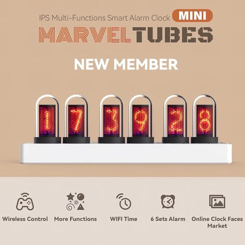 Nixie Tube Clock Glow Tube Clock IPS Color Screen Digital Clock with 6 Sets of Alarm Clocks, 7 Modes, 12 Customized Pictures, Web Control, no app Required (Blue) in Saudi Arabia
