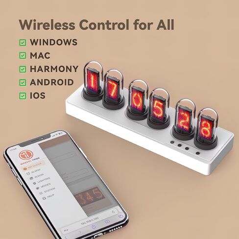 Nixie Tube Clock Glow Tube Clock IPS Color Screen Digital Clock with 6 Sets of Alarm Clocks, 7 Modes, 12 Customized Pictures, Web Control, no app Required (Blue) in Saudi Arabia
