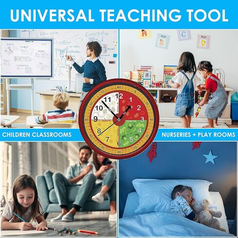 ساعة حائط تعليمية متعددة الألوان من اختيار المعلم | عملية صامتة - ساعة تعليمية للوقت مثالية للفصول الدراسية وغرف نوم الأطفال (بيتزا) in Kuwait