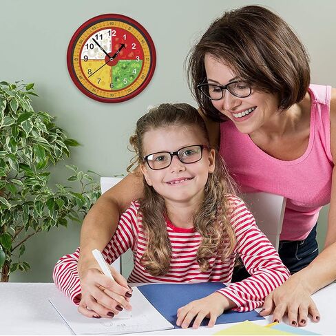 ساعة حائط تعليمية متعددة الألوان من اختيار المعلم | عملية صامتة - ساعة تعليمية للوقت مثالية للفصول الدراسية وغرف نوم الأطفال (بيتزا) in Kuwait