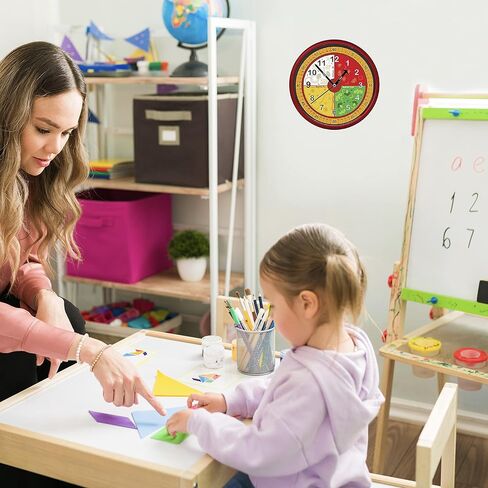 ساعة حائط تعليمية متعددة الألوان من اختيار المعلم | عملية صامتة - ساعة تعليمية للوقت مثالية للفصول الدراسية وغرف نوم الأطفال (بيتزا) in Kuwait