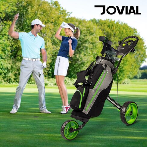 3 Wheel Collapsible Junior Golf Cart, Upper and Lower Brackets with Elastic Strap, Simple Quick Braking System, Golf Trolley Accessories, with New Deluxe Scorecard Holder and Bag Holder in Saudi Arabia
