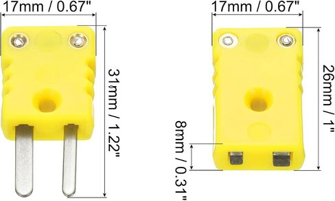 MECCANIXITY Mini K Type Thermocouple Wire Connectors Male Female Plug Adapter High Temperature 220°C(428°F) for Thermocouple Sensor Probe Yellow 3 Set in Saudi Arabia