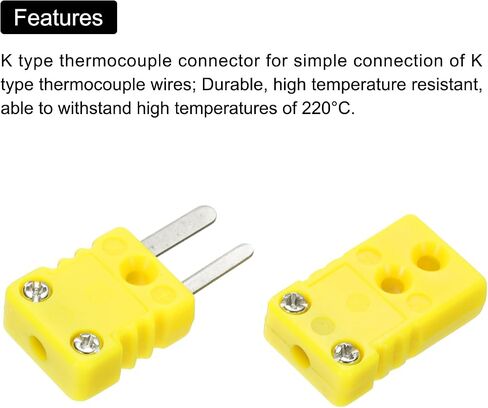 MECCANIXITY Mini K Type Thermocouple Wire Connectors Male Female Plug Adapter High Temperature 220°C(428°F) for Thermocouple Sensor Probe Yellow 3 Set in Saudi Arabia